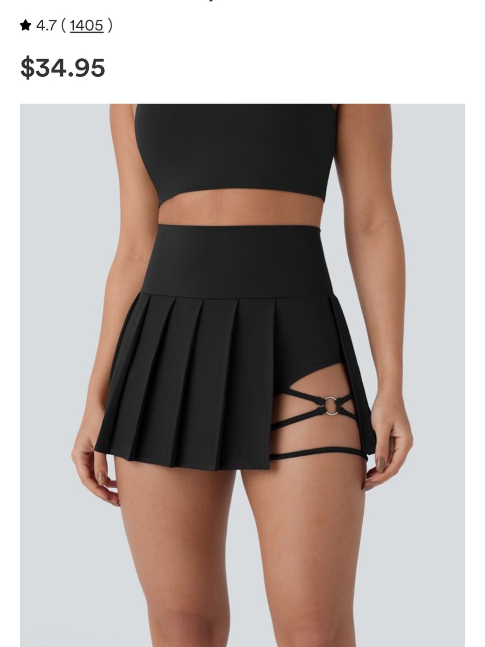 HALARA Black Pleated Mini Skirt with Side Strap Rings